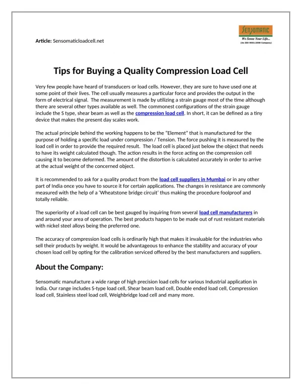 Tips For Buying A Quality Compression Load Cell