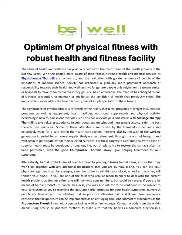 Optimism Of Physical Fitness With Robust Health And Fitness Facility-Article-Converted