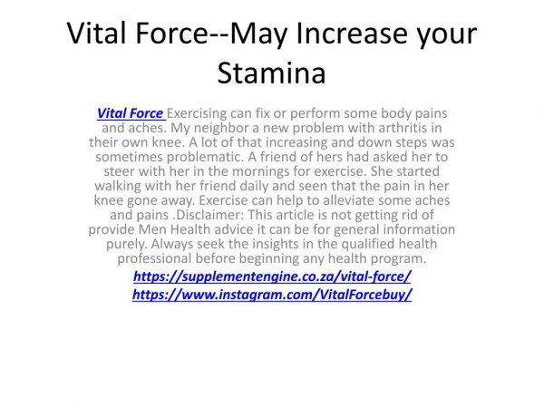Vital Force--May Increase your Stamina