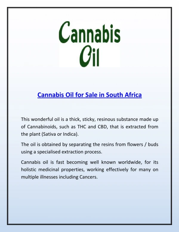 Cannabis Oil for Sale in South Africa