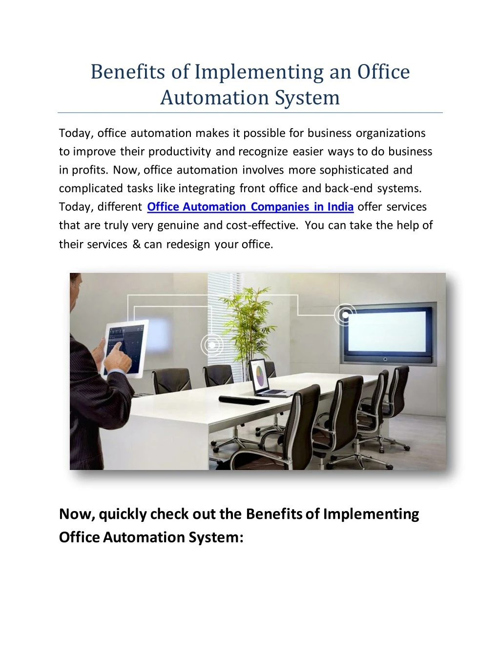 benefits of implementing an office automation