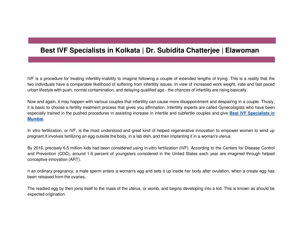 best ivf specialists in kolkata dr subidita chatterjee elawoman