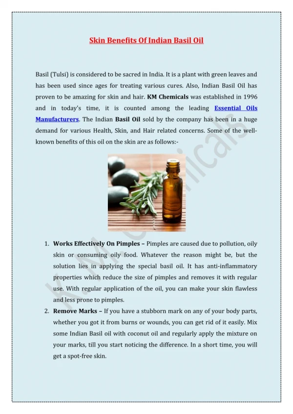 Skin Benefits Of Indian Basil Oil