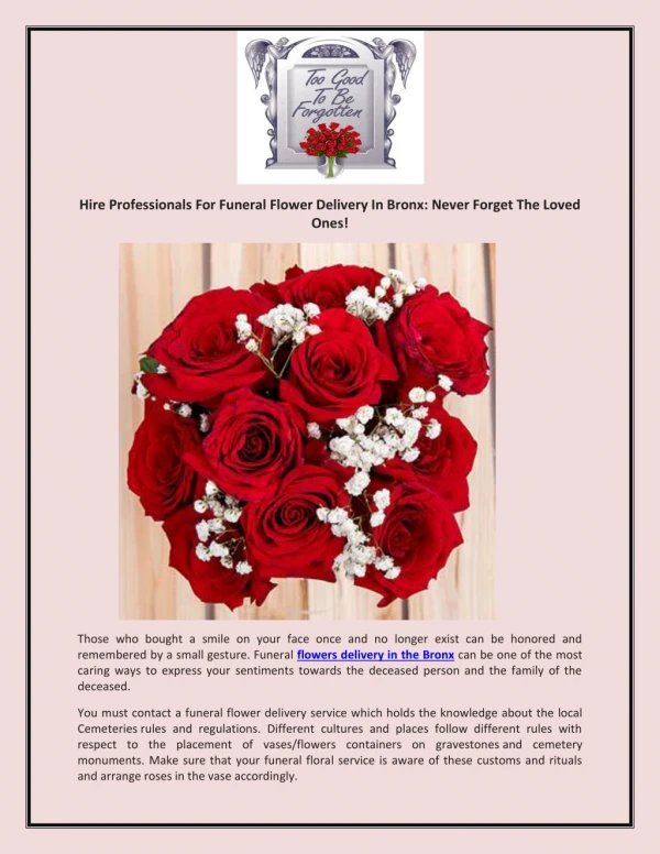 Hire Professionals For Funeral Flower Delivery in Bronx: Never Forget The Loved Ones!