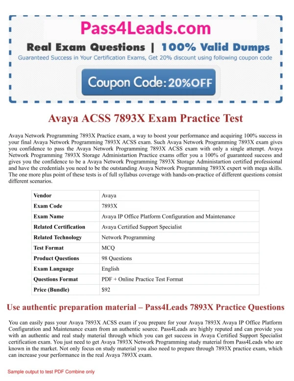 Avaya 7893X Exam Practice Questions - 2018 Updated