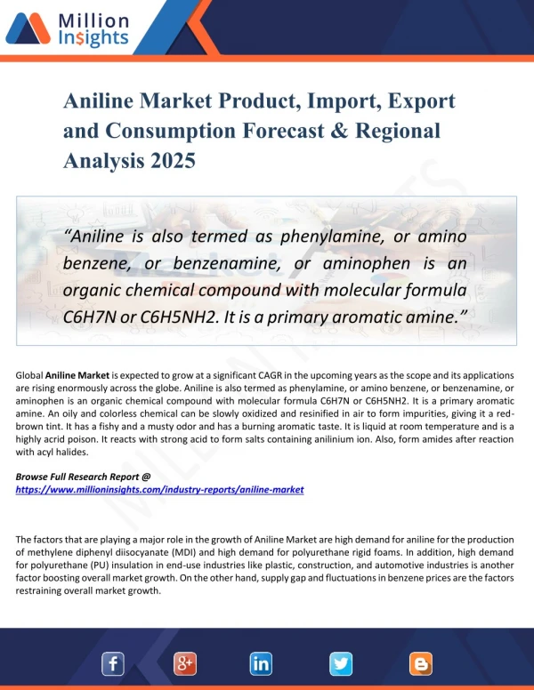 Aniline Market Share by Manufacturers, Trends and Distributor Analysis to 2025 Forecast