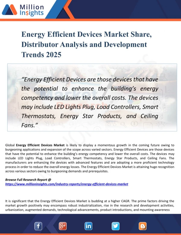 Energy Efficient Devices Market Report - Industry Outlook - Latest Development and Trends 2025