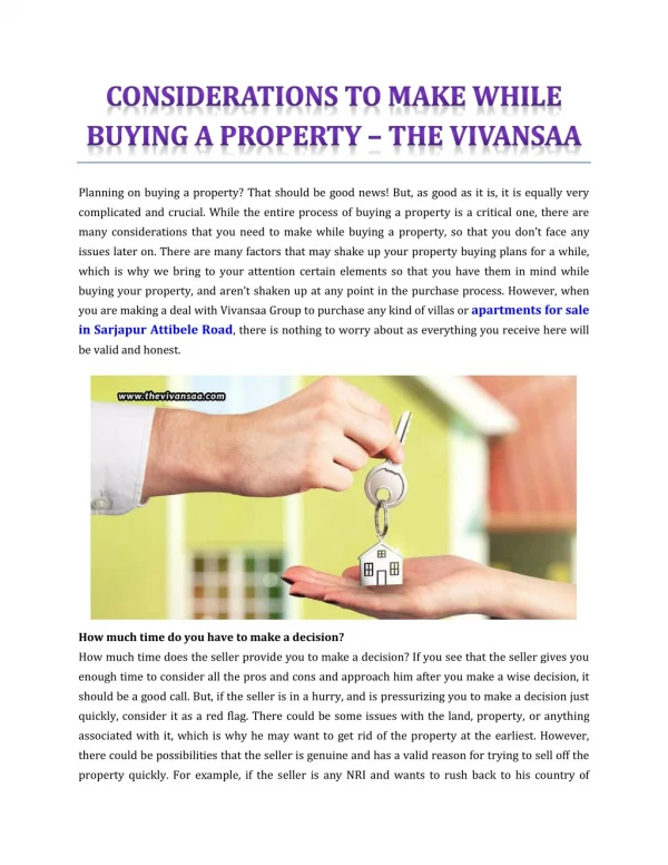 Considerations To Make While Buying A Property - The Vivansaa