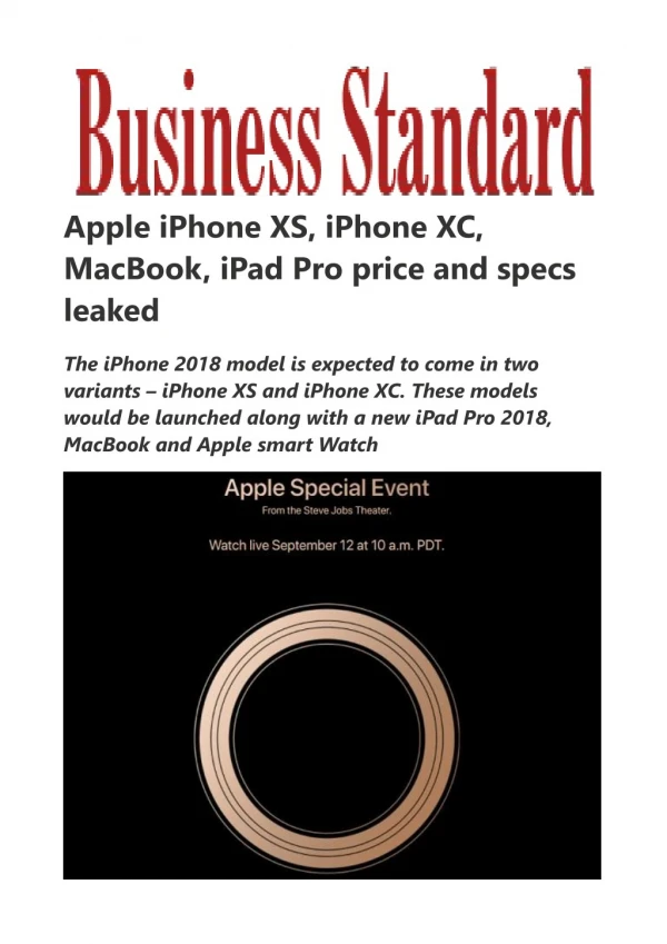 Apple iPhone XS, iPhone XC, MacBook, iPad Pro price and specs leaked