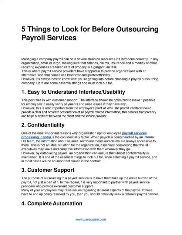 5 Things to Look for Before Outsourcing Payroll Services