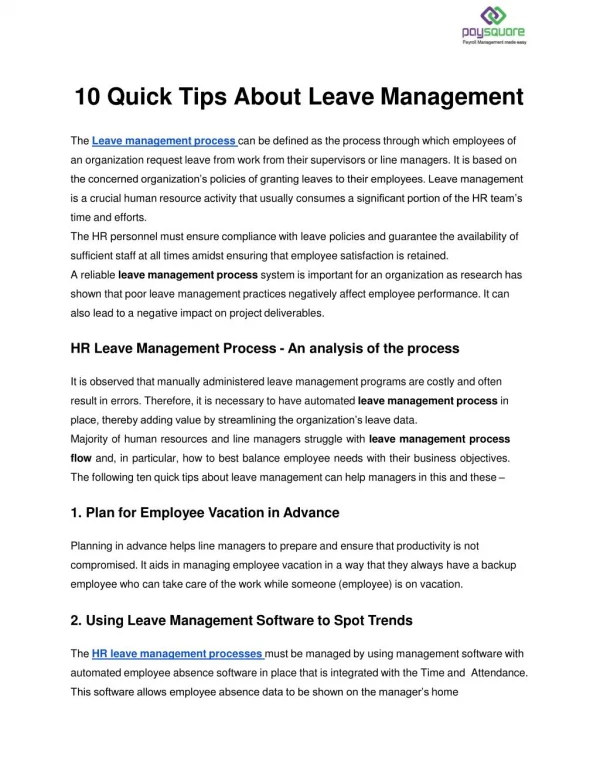 10 Quick Tips About Leave Management