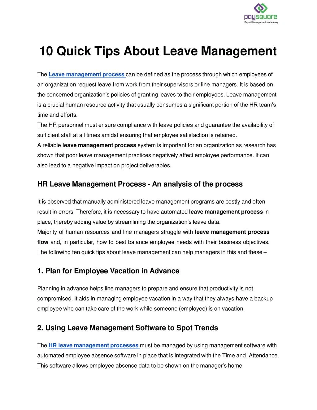 10 quick tips about leave management