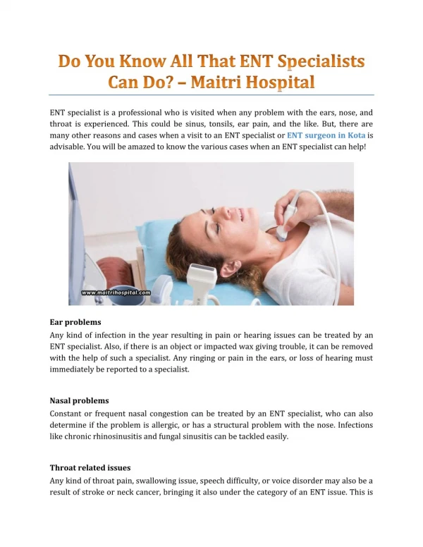 Do You Know All That ENT Specialists Can Do? - Maitri Hospital