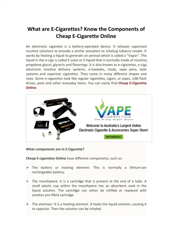 What are E-Cigarettes? Know the Components of Cheap E-Cigarette Online
