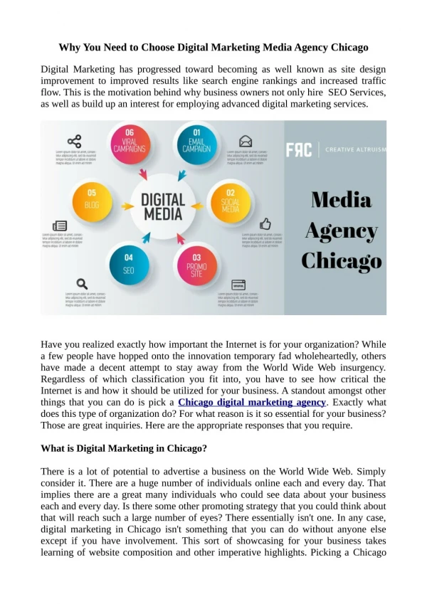 Why You Need to Choose Digital Marketing Media Agency Chicago