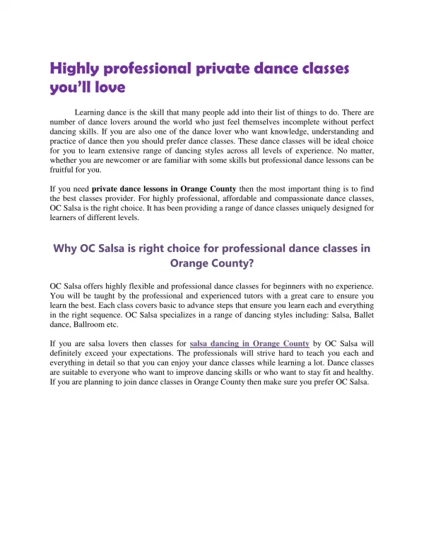 Highly professional private dance classes youâ€™ll love