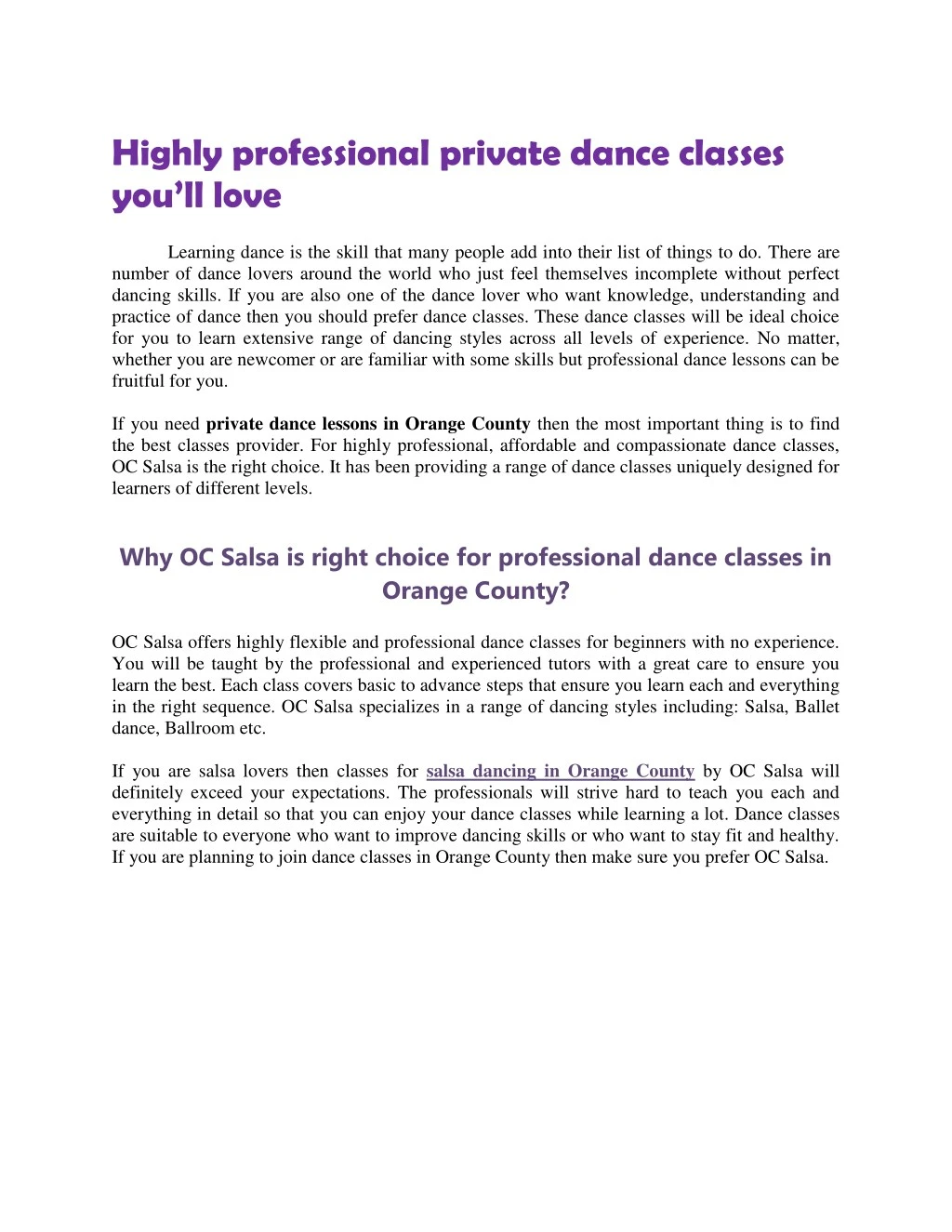 highly professional private dance classes