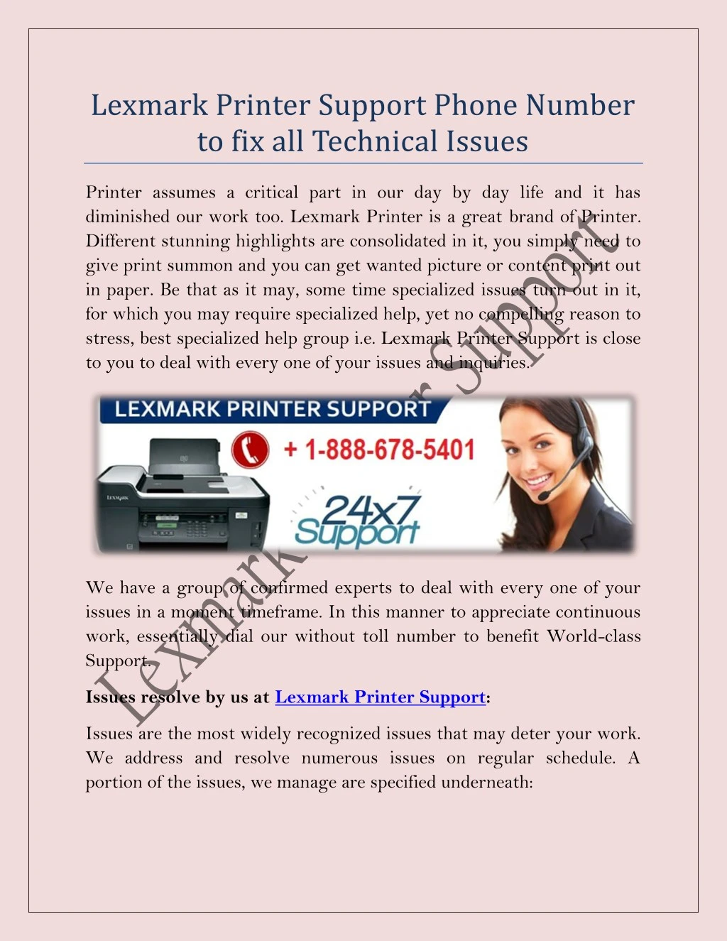 lexmark printer support phone number
