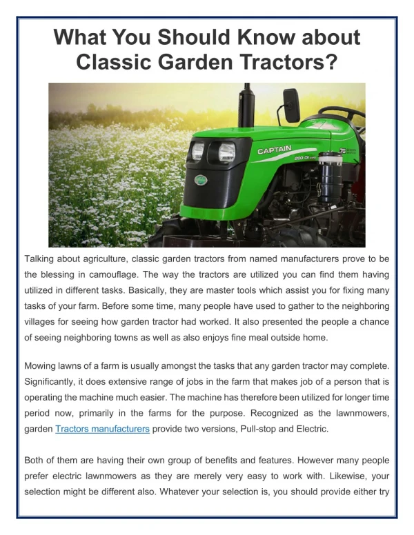 All about Classic Garden Tractors