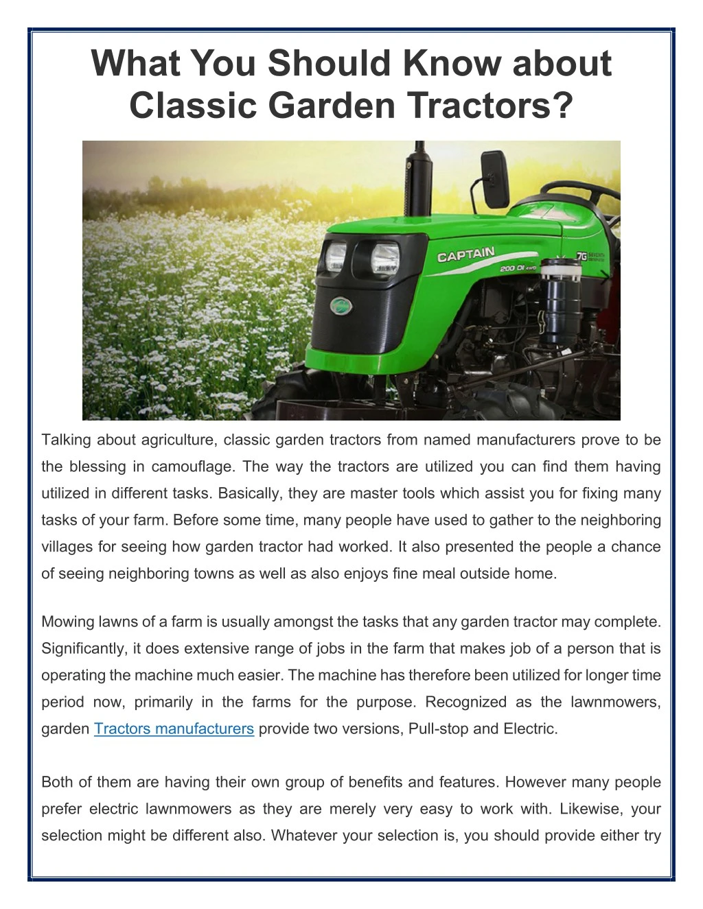 what you should know about classic garden tractors