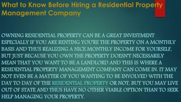 What to Know Before Hiring a Residential Property Management Company