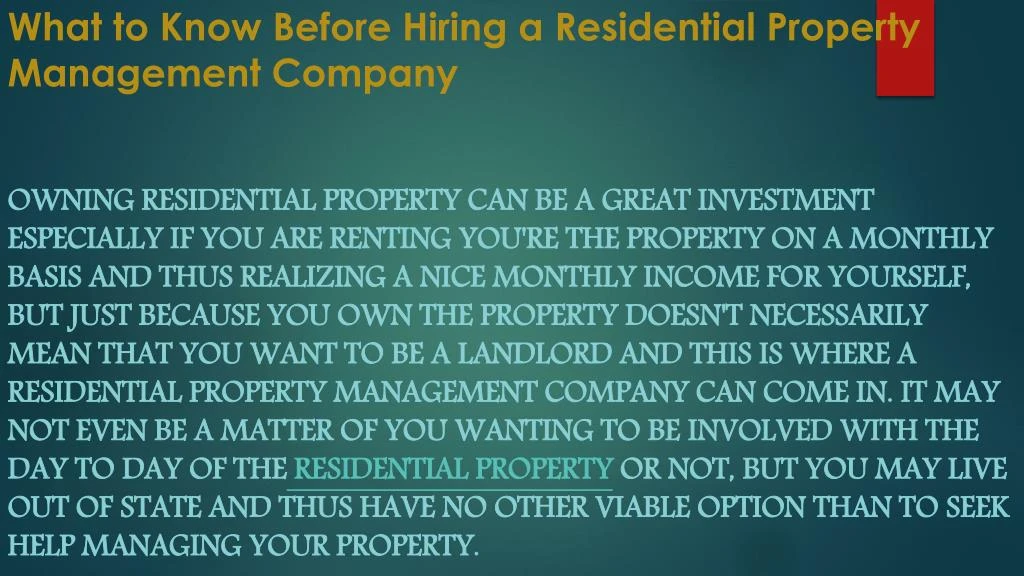 what to know before hiring a residential property management company