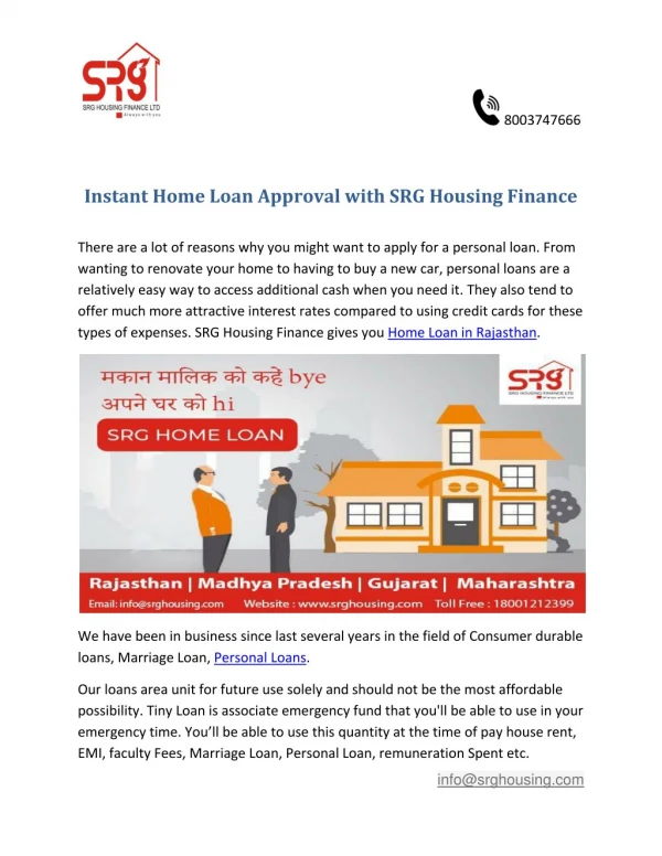 Instant Home Loan Approval with SRG Housing Finance