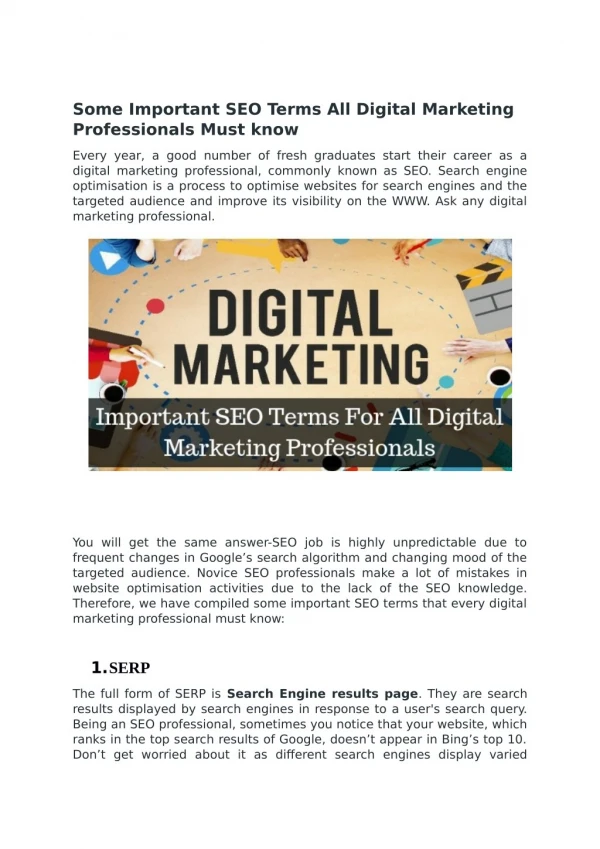 SEO Terms All Digital Marketing Professionals Must know