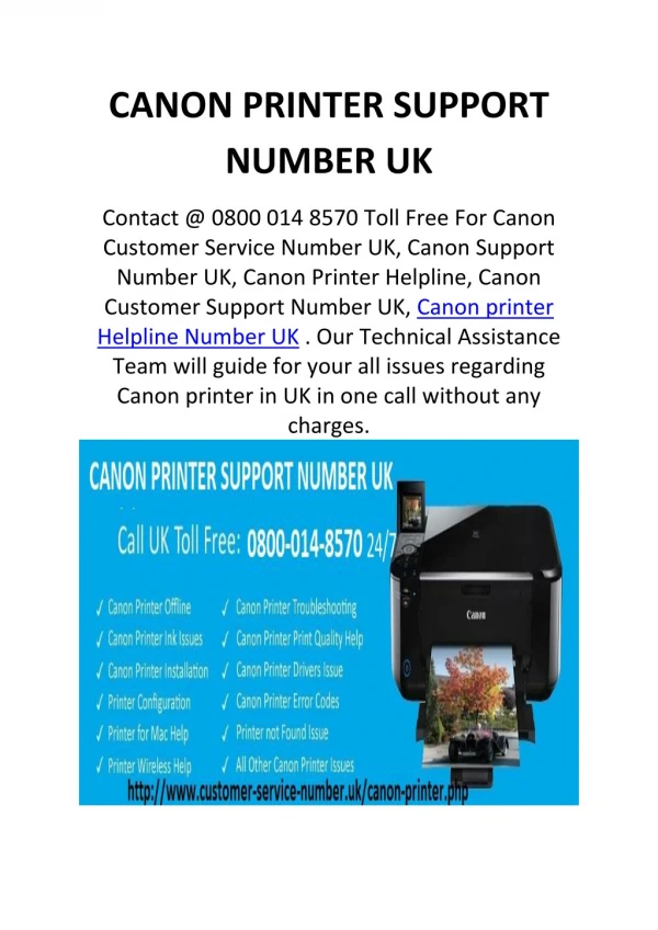 Canon Customer Support UK 0800-014-8570 Canon Help UK