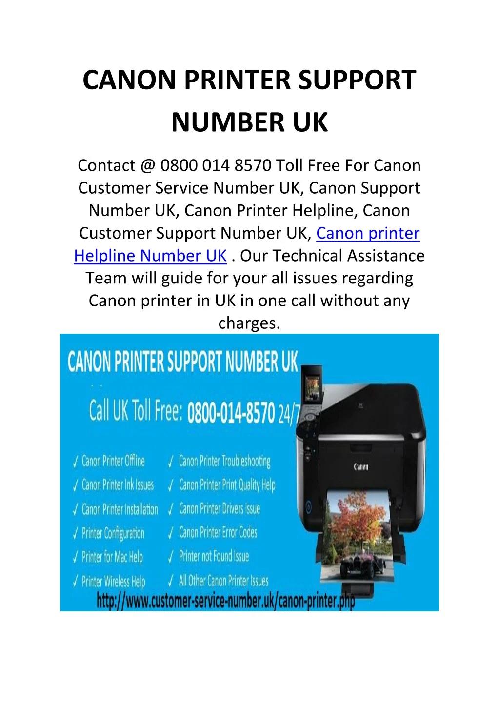 canon printer support number uk