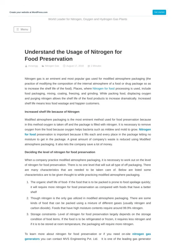 Understand the Usage of Nitrogen for Food Preservation