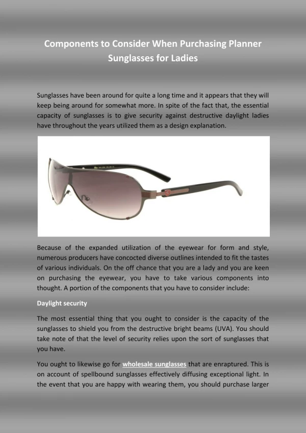 Components to Consider When Purchasing Planner Sunglasses for Ladies