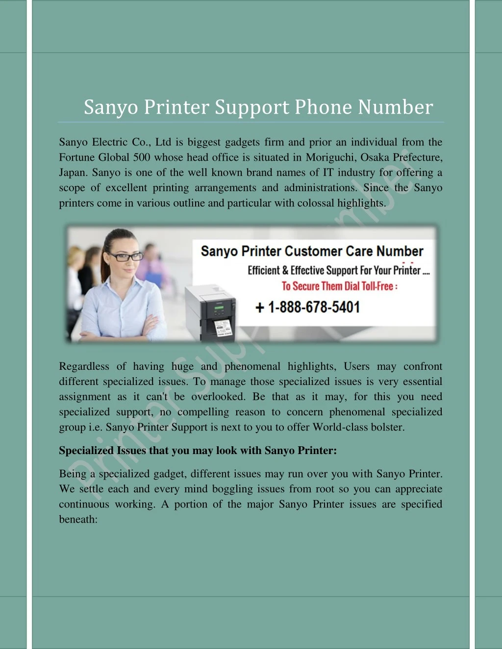 sanyo printer support phone number