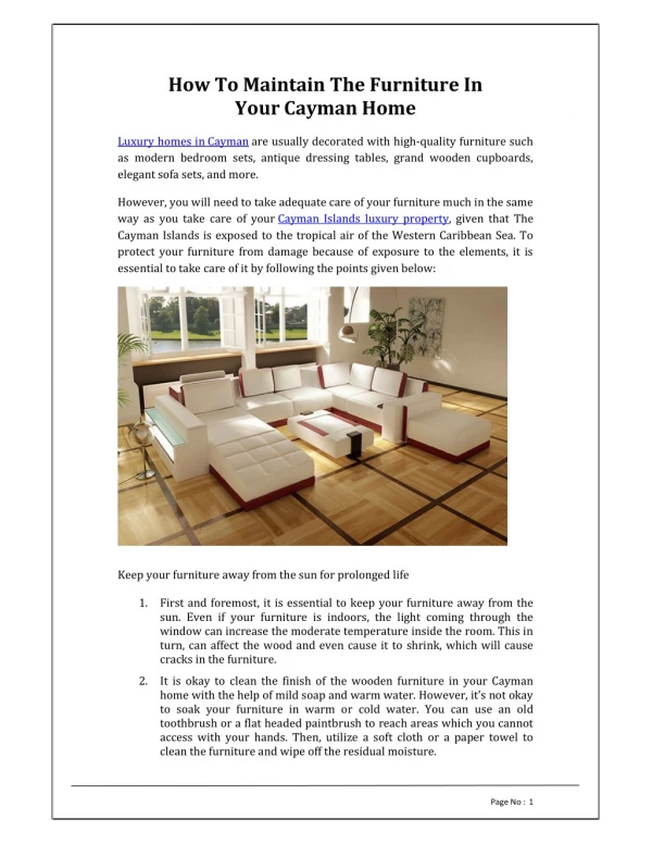 How to Maintain the Furniture in Your Cayman Home - Crighton Properties Ltd.