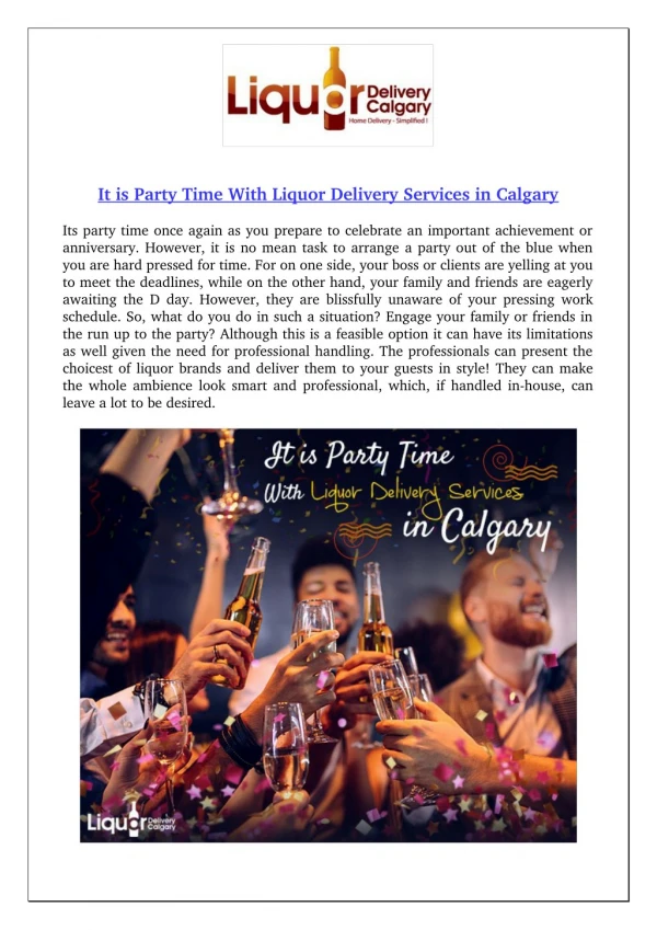 It is Party Time With Liquor Delivery Services in Calgary