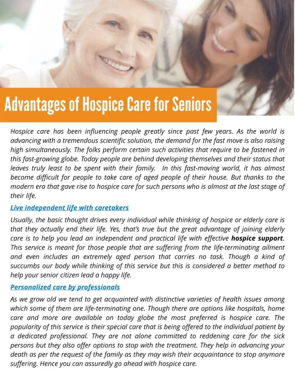 Advantages of Hospice Care for Seniors