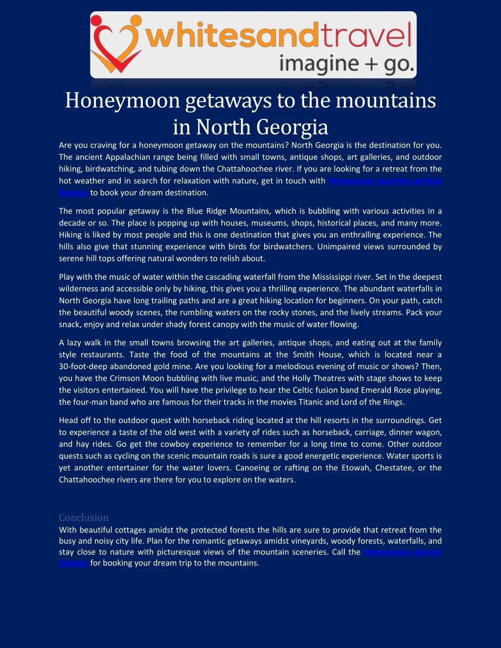 honeymoon getaways to the mountains in north