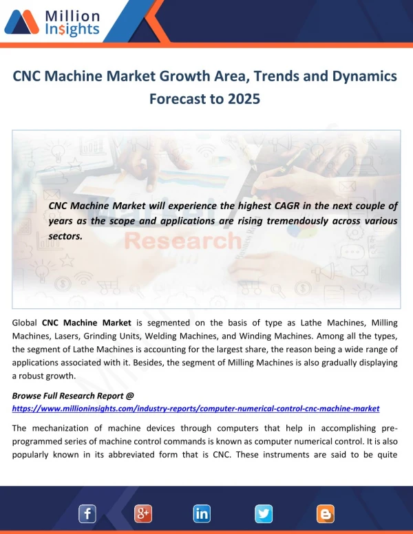 CNC Machine Market Growth Area, Trends and Dynamics Forecast to 2025