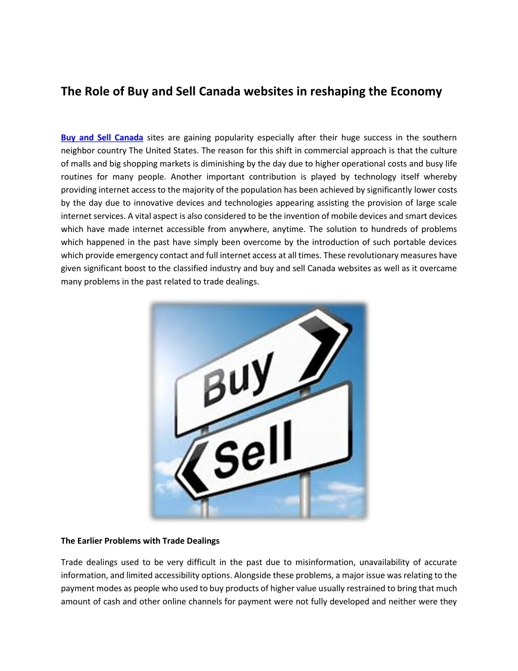 the role of buy and sell canada websites