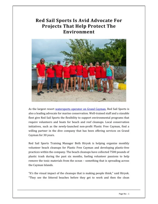 Red Sail Sports is Avid Advocate for Projects that Help Protect the Environment - Red Sail Sports