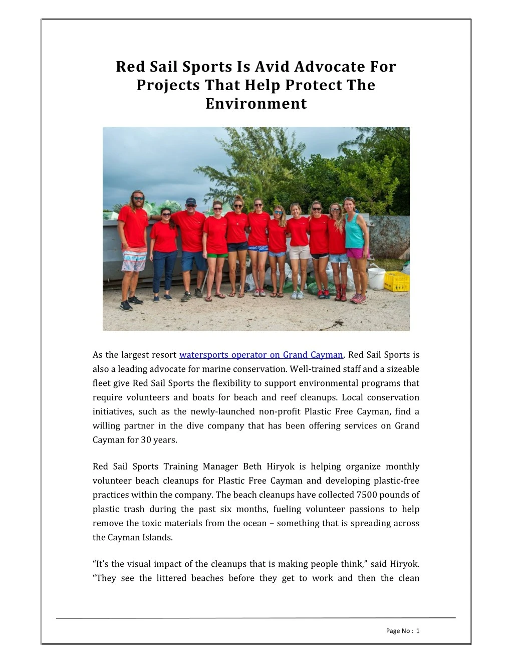 red sail sports is avid advocate for projects