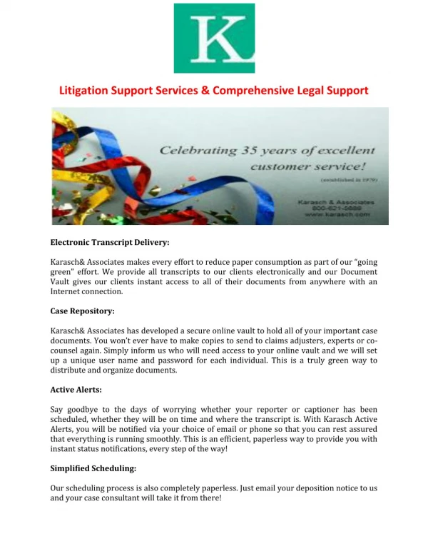 Litigation Support Services by Karasch & Associates