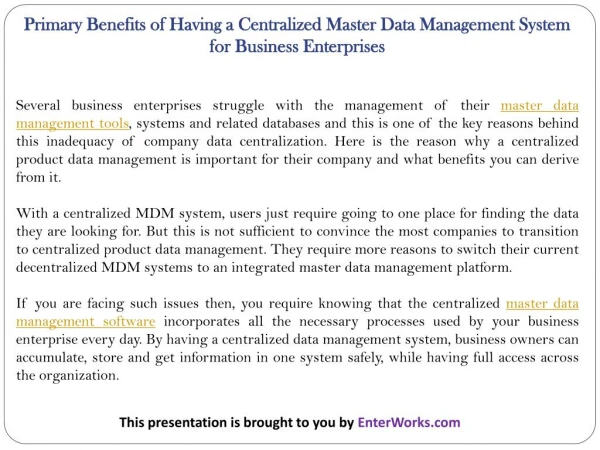 Primary Benefits of Having a Centralized Master Data Management System for Business Enterprises