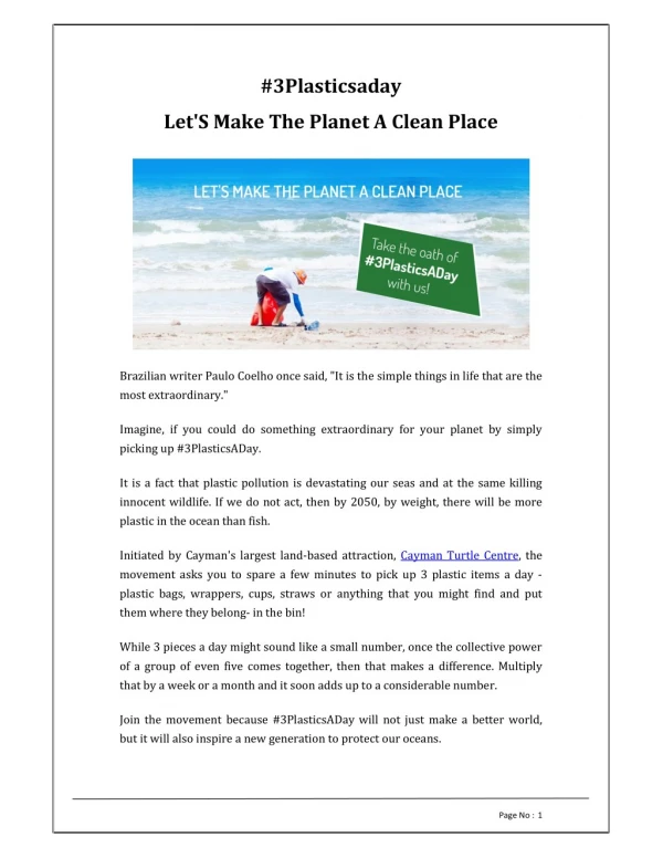 #3PlasticsADay - Let's make the Planet a Clean Place