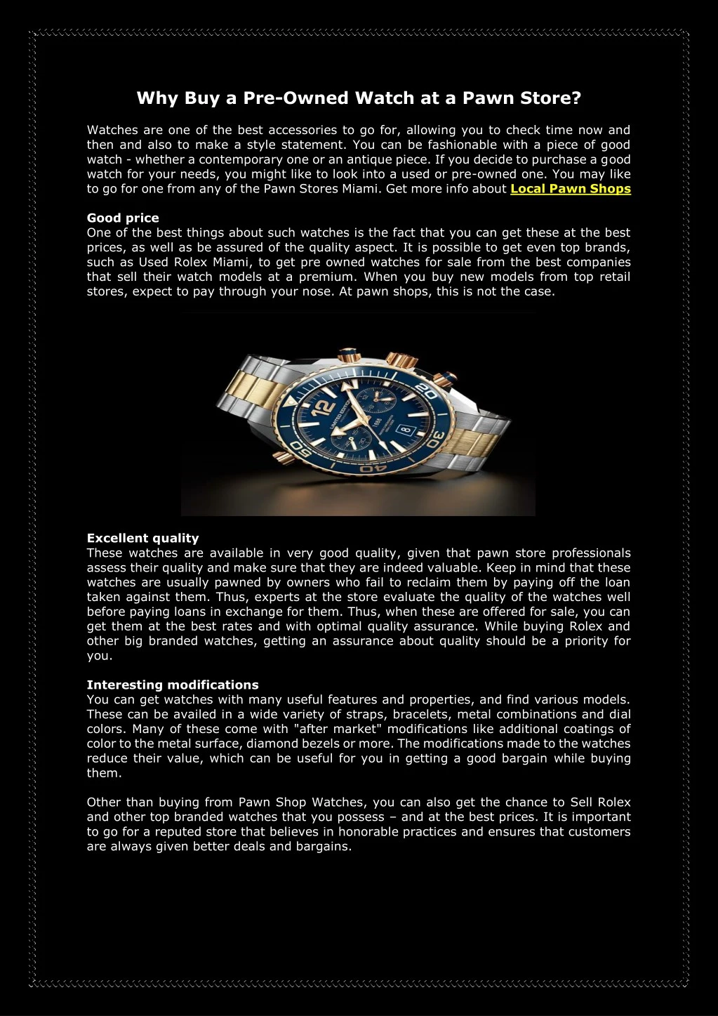why buy a pre owned watch at a pawn store