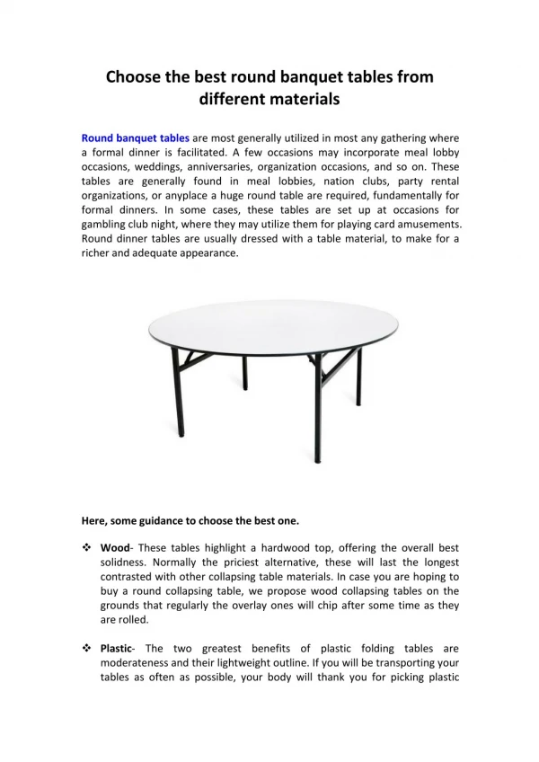 Choose the best round banquet tables from different materials