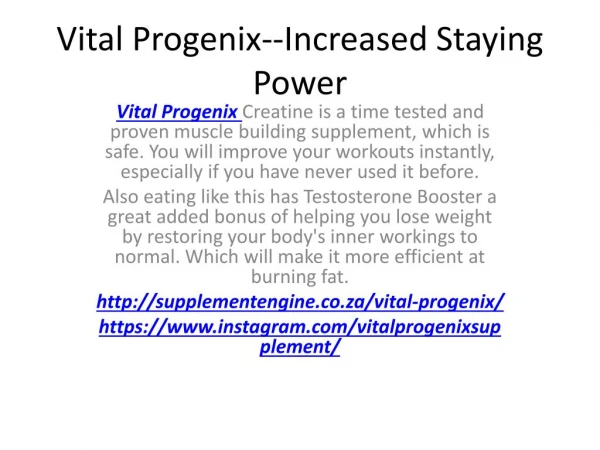 Vital Progenix--May Improve Physical Perfomance