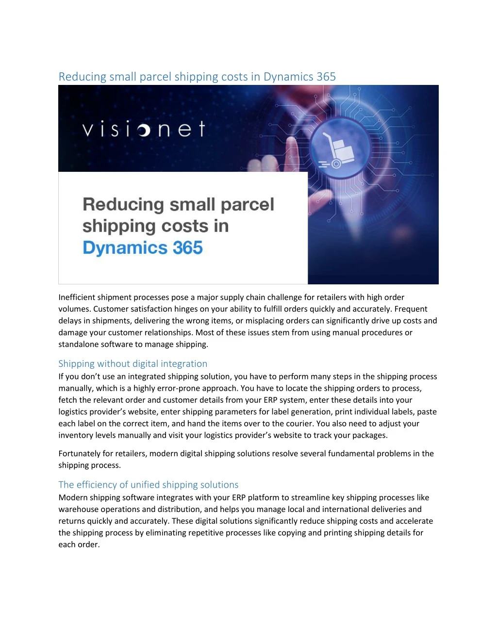 reducing small parcel shipping costs in dynamics