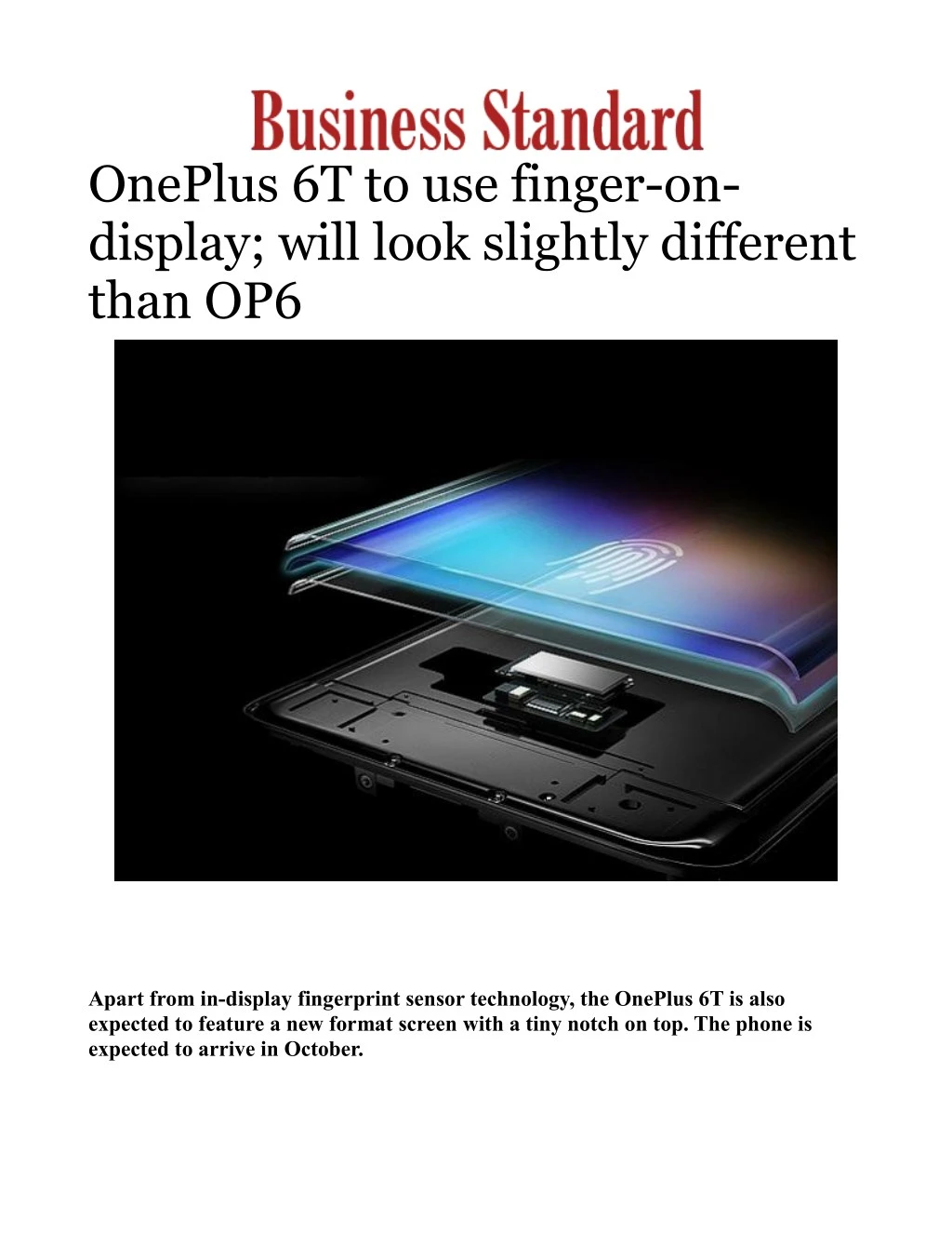 oneplus 6t to use finger on display will look