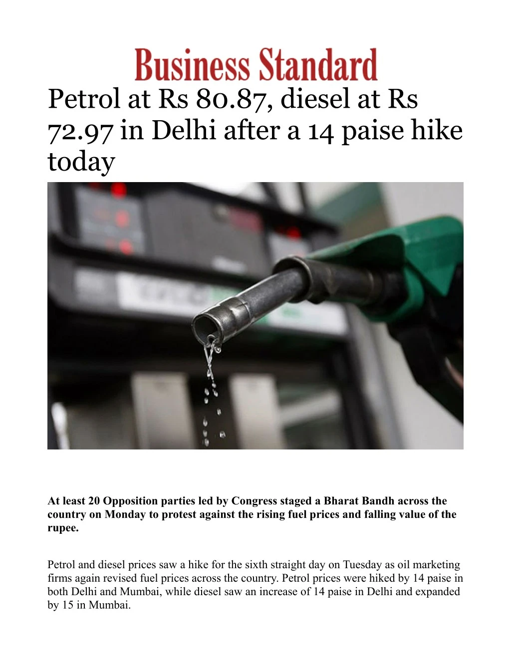 petrol at rs 80 87 diesel at rs 72 97 in delhi